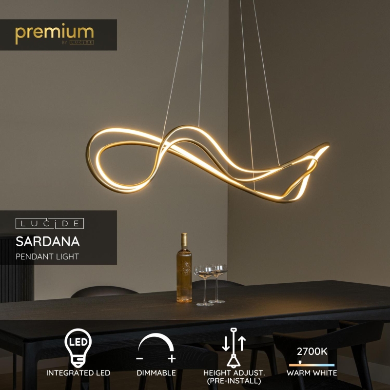 Lucide SARDANA - Závesné svietidlo - LED Dim. - 1x54W 2700K/3200K - Matné zlato / mosadz